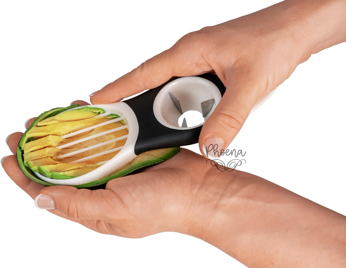 PHOENA Avocado Tool Fruit Slicer Pitter 3 in 1 White & Black Kitchen Gadget Tool Comfortable to Grip Core Remover Food Safe Fruit & Vegetable