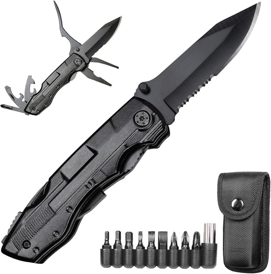 GPOOLCC Pocket Multitool with Safety Locking Handy, Gifts for Men, 12 in 1 Multi Tool with Pliers Knife Bottle Opener Screwdriver Saw, Perfect for Outdoor, Survival, Camping, Hiking, Simple Repair
