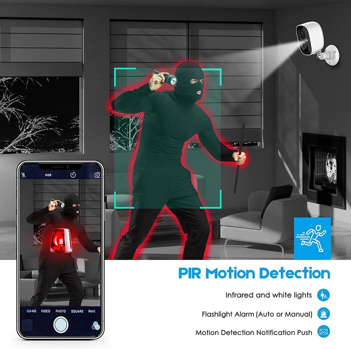 Security Camera Wireless Outdoor, Home Indoor WiFi Camera 1080P Color Night Vision AI Motion Detection 2-Way Talk Battery Powered IP65 Weatherproof Spotlight Siren Alarm Cloud/SD Storage