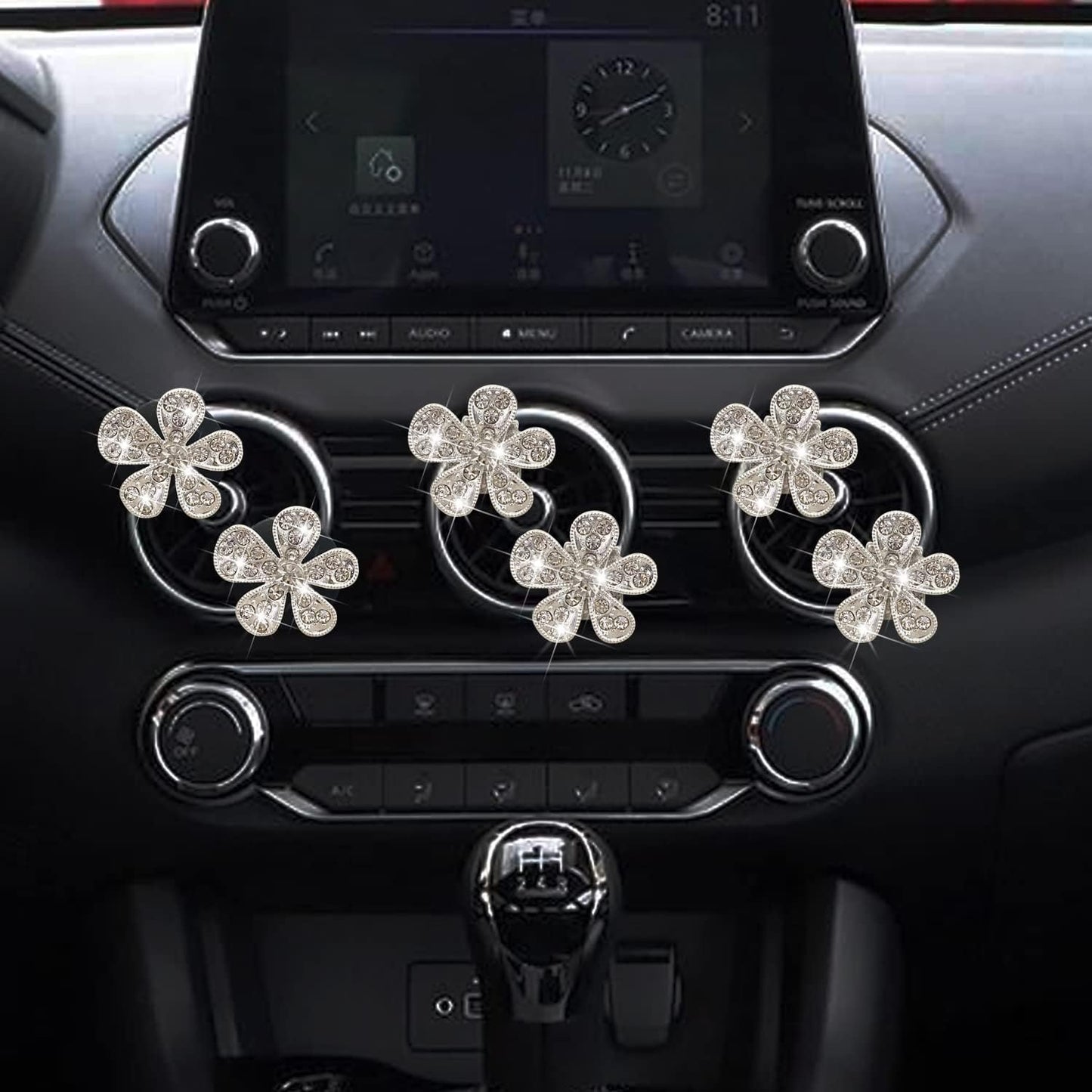 Bling Flower Air Vent Clips, 6 Pcs Cute Daisy Air Fresheners, Diffuser With Rhinestone Interior Decoration Charm, Diamond Decor Accessories for Women Girls