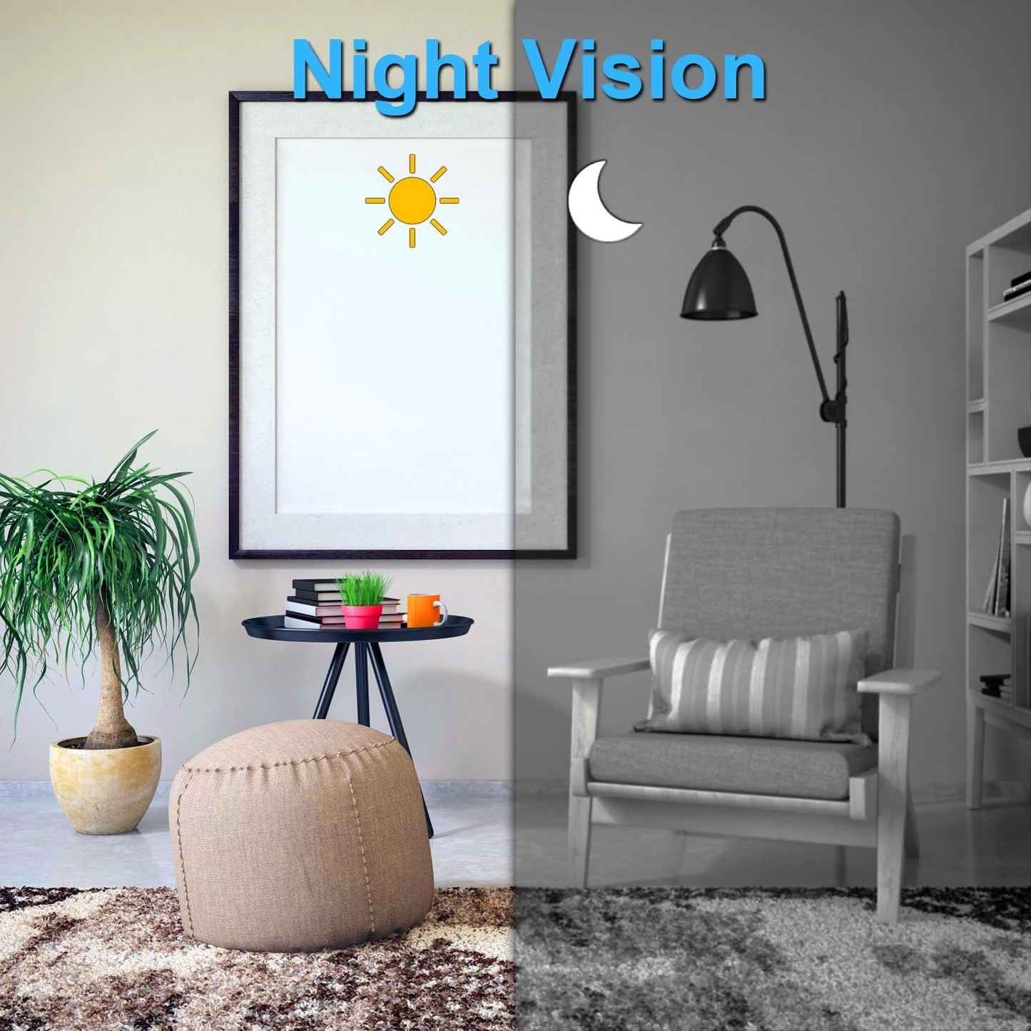 64GB Home Security Camera, 1080P Surveillance Camera, Indoor Camera with 10000mAh Battery, Night Vision, Motion Detection