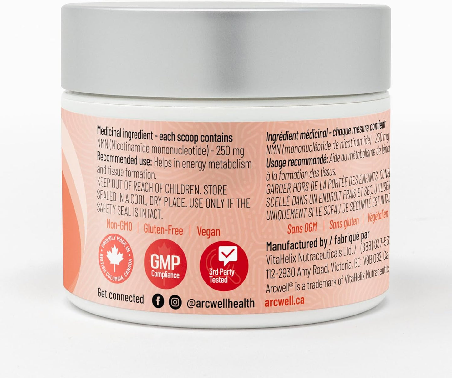 Arcwell Micronized NMN (Nicotinamide Mononucleotide) Powder | 250 mg per Scoop | NAD+ Supplement | Source of Niacin, Vitamin B3 | Supports Cellular Health & Energy Production (15 g, 60 servings)