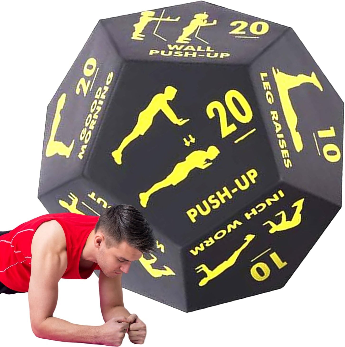 Fitness Dice, 12-Sided Exercise Game Tool, Strength Training Equipment, 4.72x3.94x3.94 Inches, Random Workout Challenge, Portable Fitness Gear, Home Gym Outdoor Travel Use