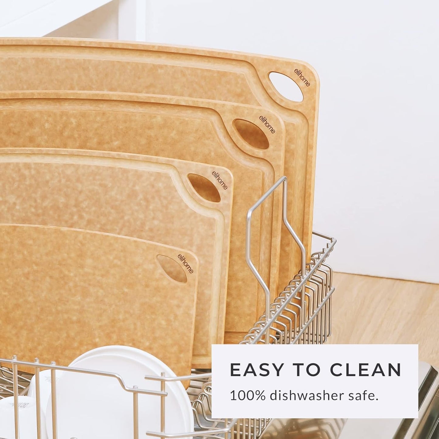 Elihome Classic Series LARGE Kitchen Cutting Board, Natural Wood Fiber Composite, Dishwasher Safe, Eco-Friendly, Juice Grooves with Easy Grip Handles,Non Porous, BPA Free, Made in USA 16" x 12" x1/4"