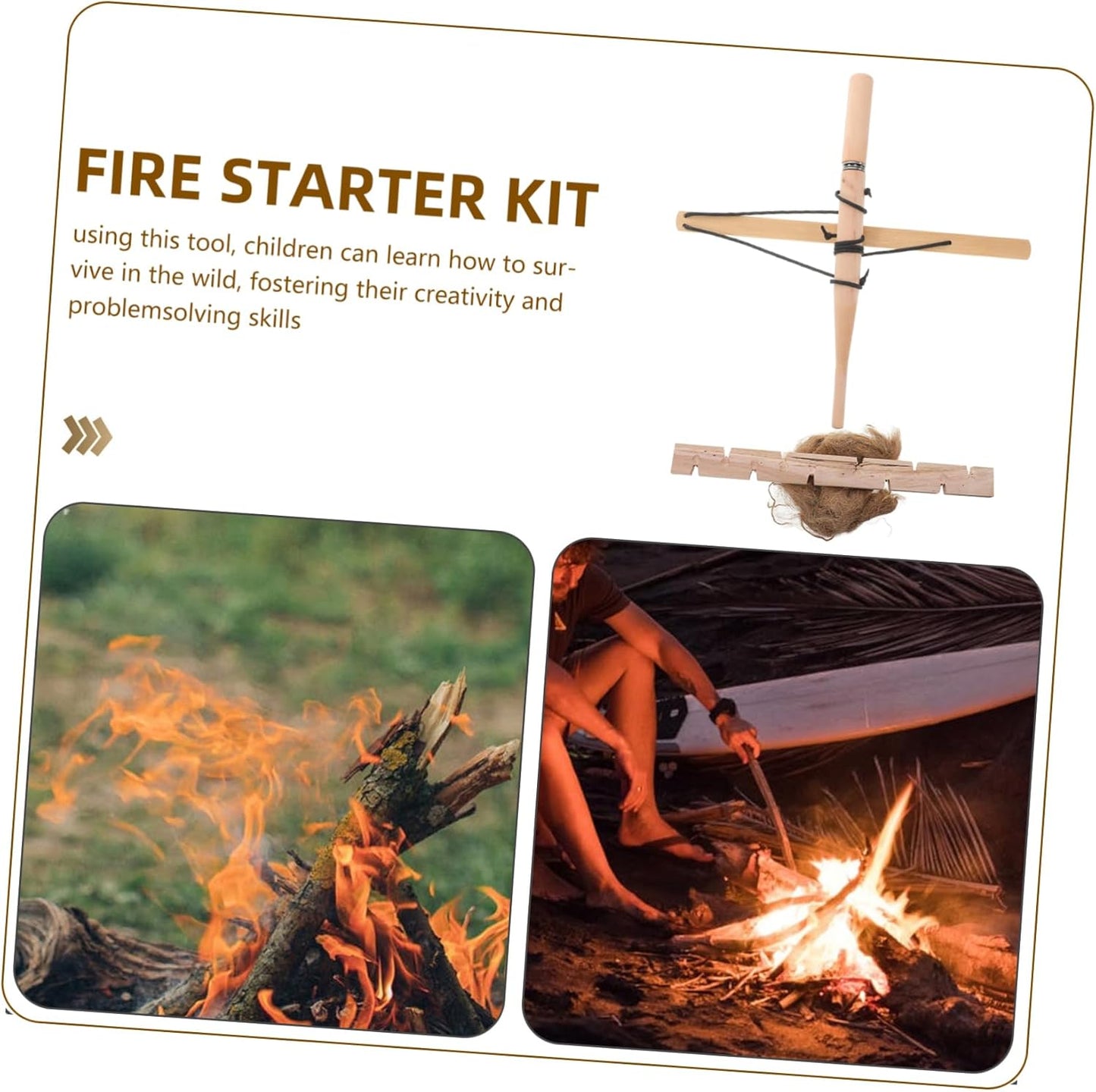 Abaodam Camping Fire Starters Kit Multifunctional Wood Bow Drill Tool for Boy Girl Outdoor Survival Learning Lightweight Portable for Family Activities Hiking Fishing and Picnics