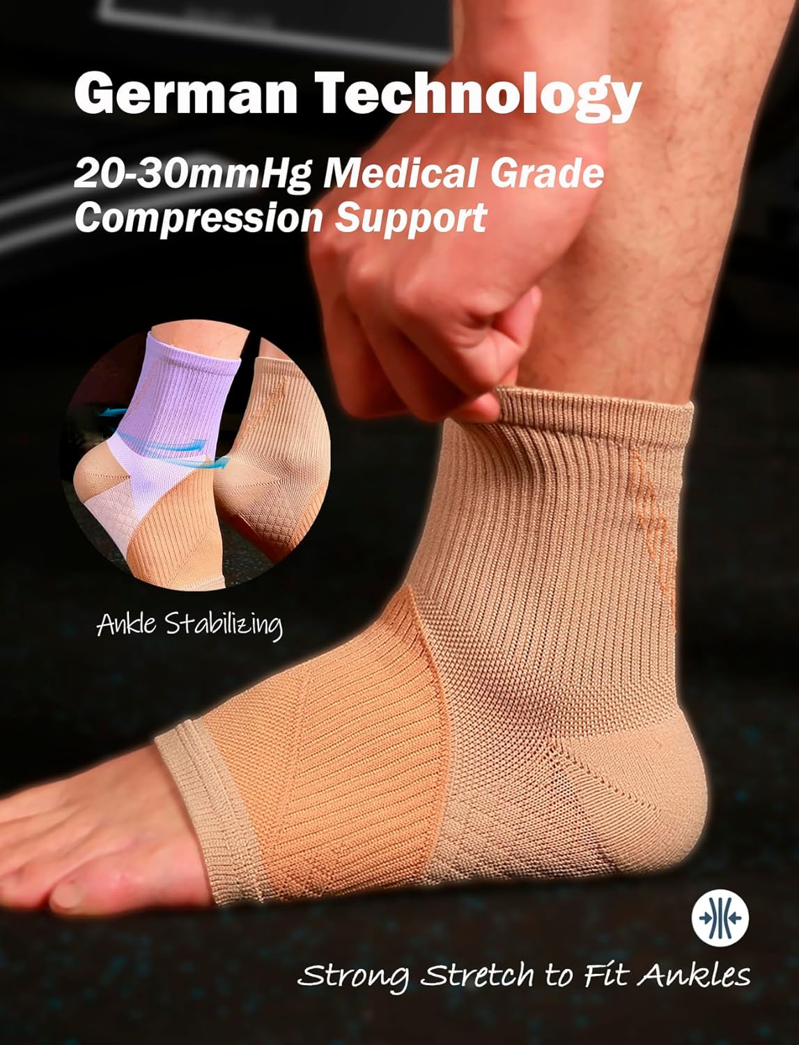 Rolxmed Peripheral Neuropathy Socks Ankle Compression Sleeves for Plantar Fasciitis Nerve Pain Relief Support Sock Elastic Brace for Women Men (4, Black, L)