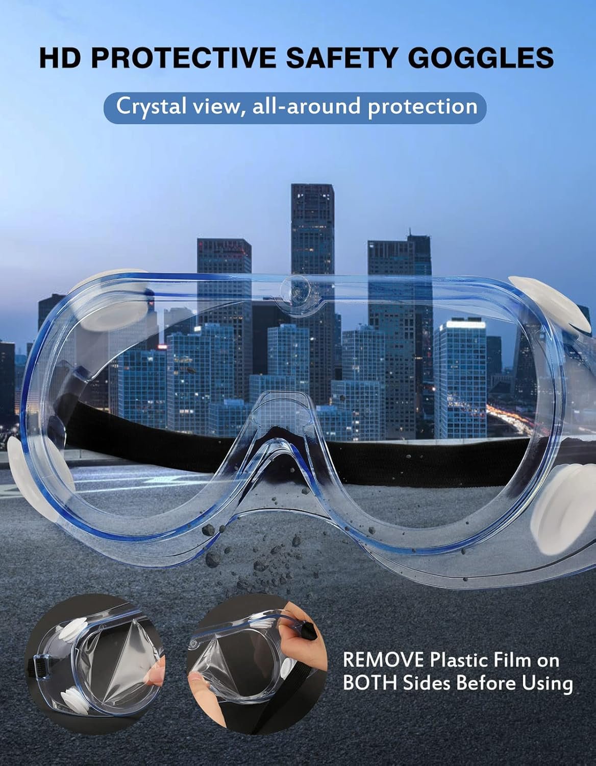 MELASA Safety Goggles, Clear Lens, Anti-Fog Coating, ANSI Z87.1, Adult, Rectangular, Industrial, Laboratory, Unisex