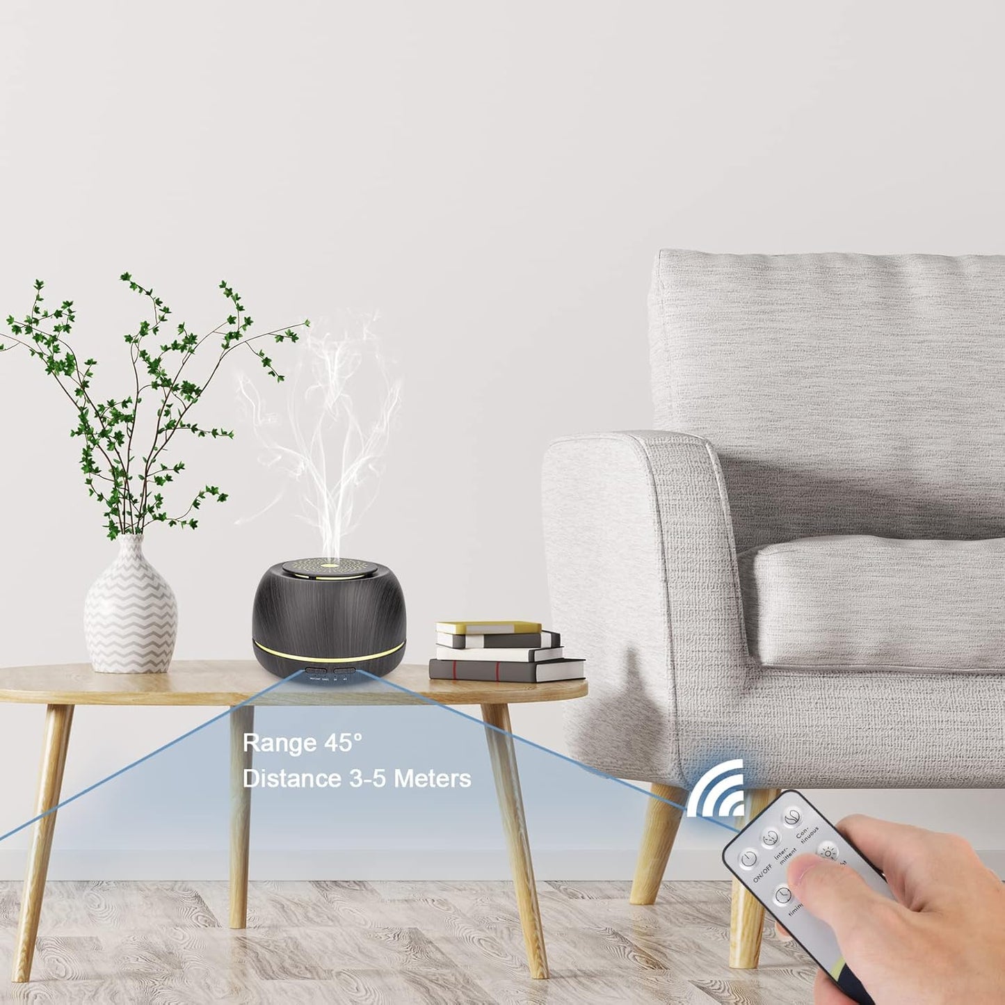 300ML Aroma Essential Oil Diffuser,8 Hours Wood Grain Cool Mist Aromatherapy Diffuser with Remote Control,USB-C Power Cable,Timer, 7 Color Light Changing Air Humidifier for Home,Bedroom