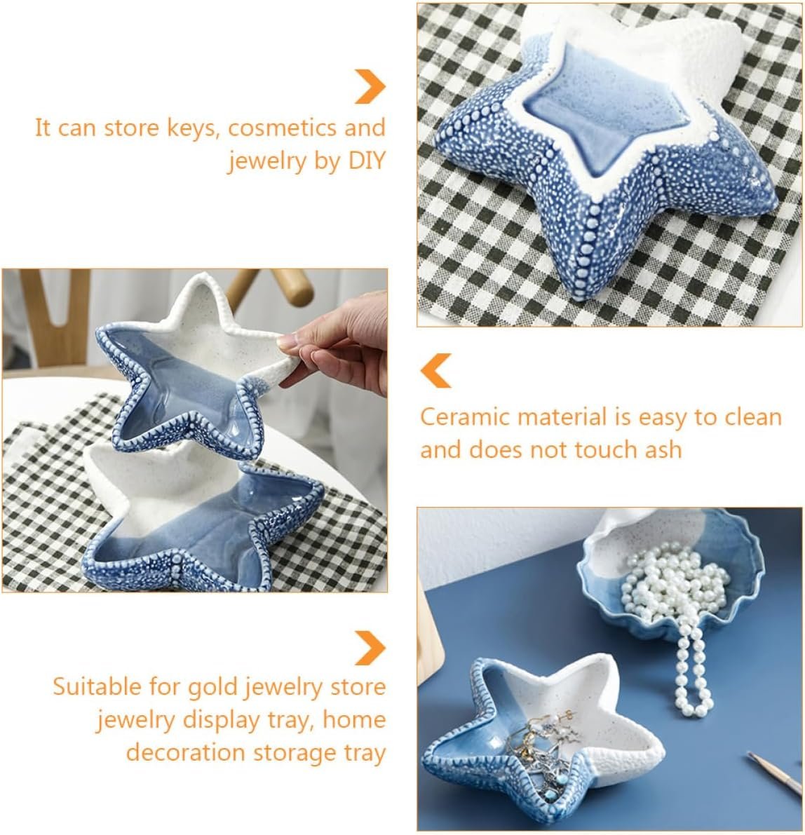 DEARMAMY 2 Pcs Starfish Tray Gadgets Home Supplies Home Drawer Jewelry Box Beach Plate Key Starfish Ceramic Blue