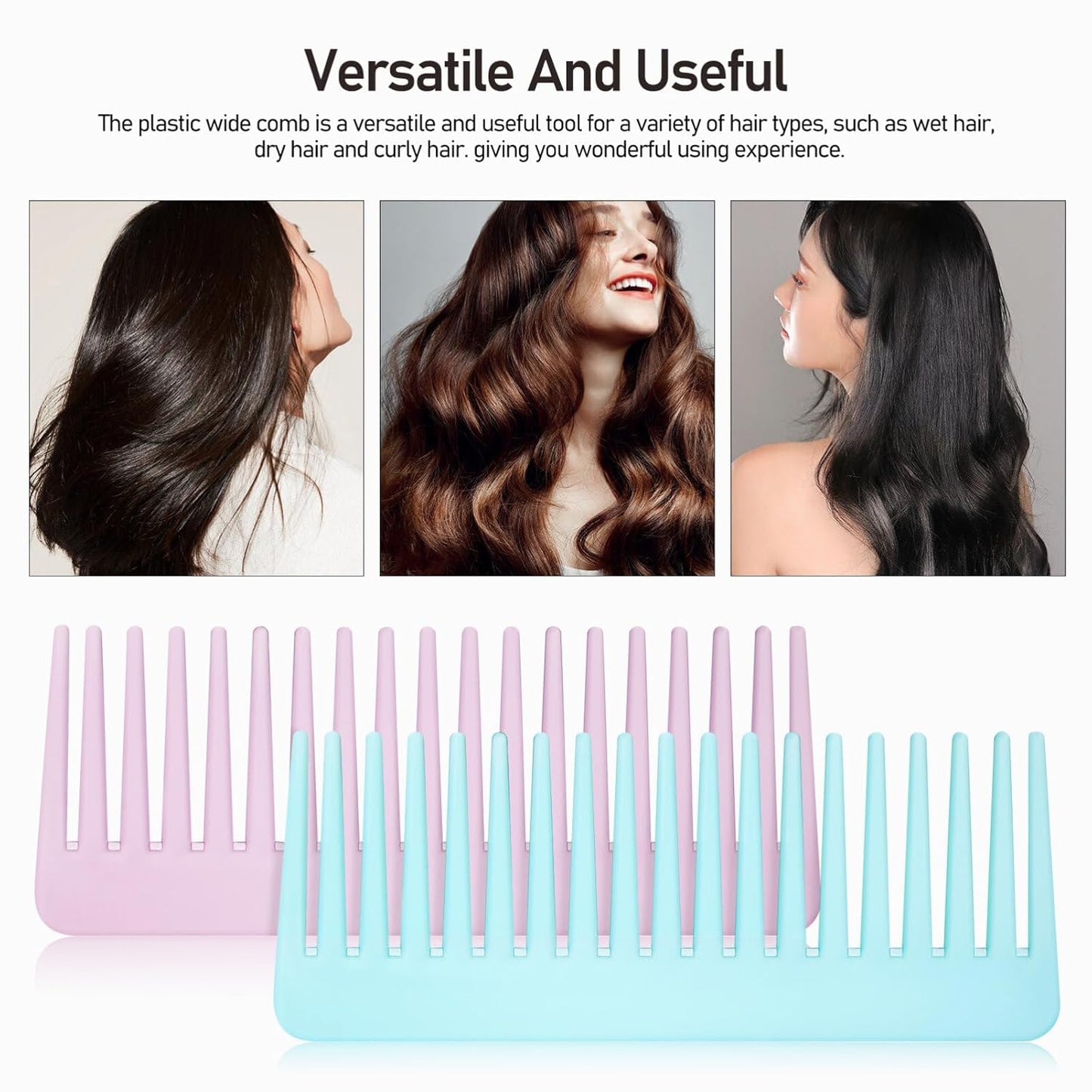 5pcs Wide Tooth Comb for Curly and Wet Hair Combs in Lavender Transparent Blue Pink Rose Red Versatile Hair Care Tool