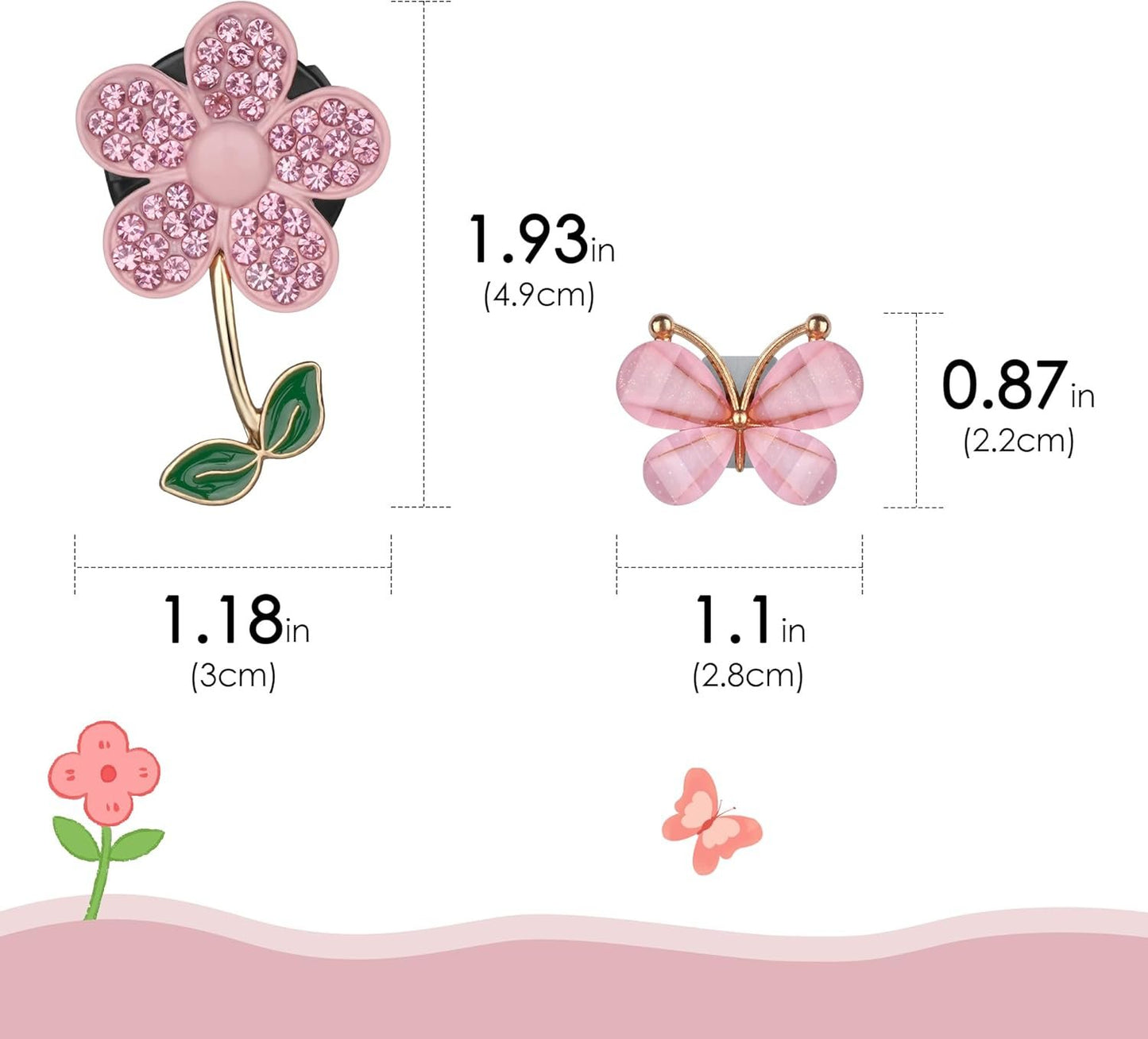 Biiange 6Pcs Bling Butterfly Daisy Air Vent Clips, Flower Car Air Vent Diffuser, Freshener with Butterfly Clip, Cute Decoration Car Interior Decor Bling Accessories for Women (Pink)