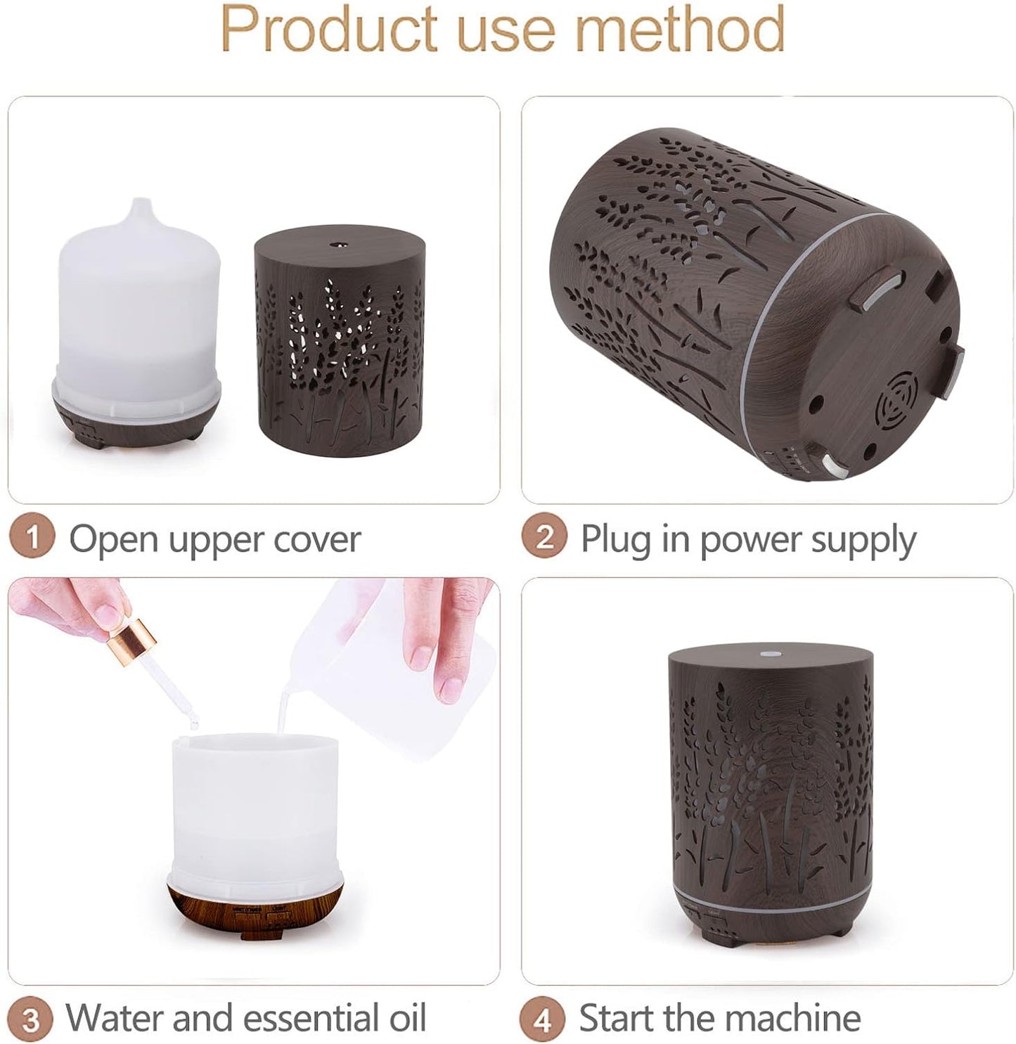 UHCPVHQQQ Aroma Air Humidifier, Automatic Power Off Ambience Night Light Remote Control Portable 300ml Wood Grain Air Humidifier for Living Rooms