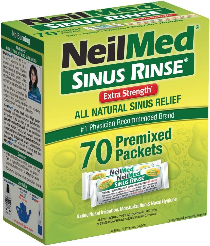 NeilMed's Sinus Rinse Extra Strength Pre-Mixed Hypertonic Packets-for Sinus Relief, 70 Count Box (Pack of 2)