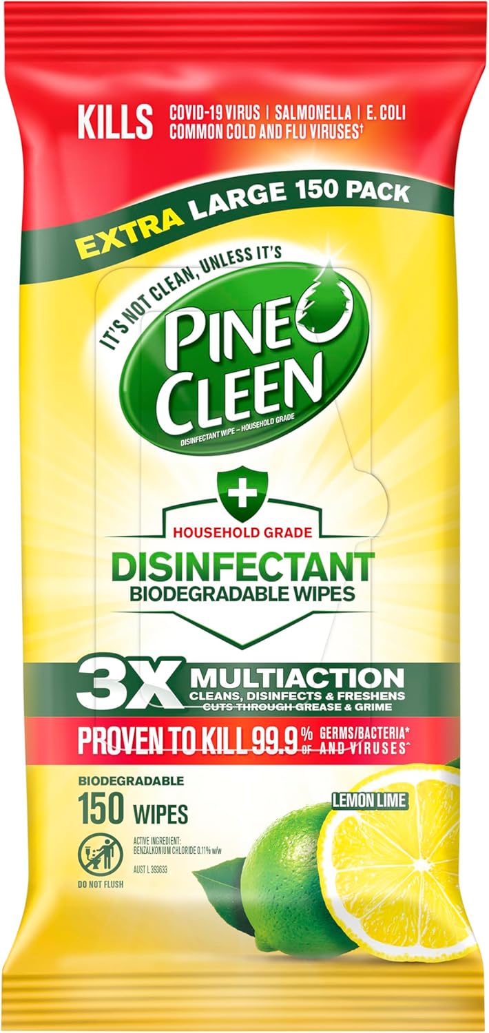 Pine O Cleen Disinfectant Wipes Lemon Lime 450 Pack (3 x 150)