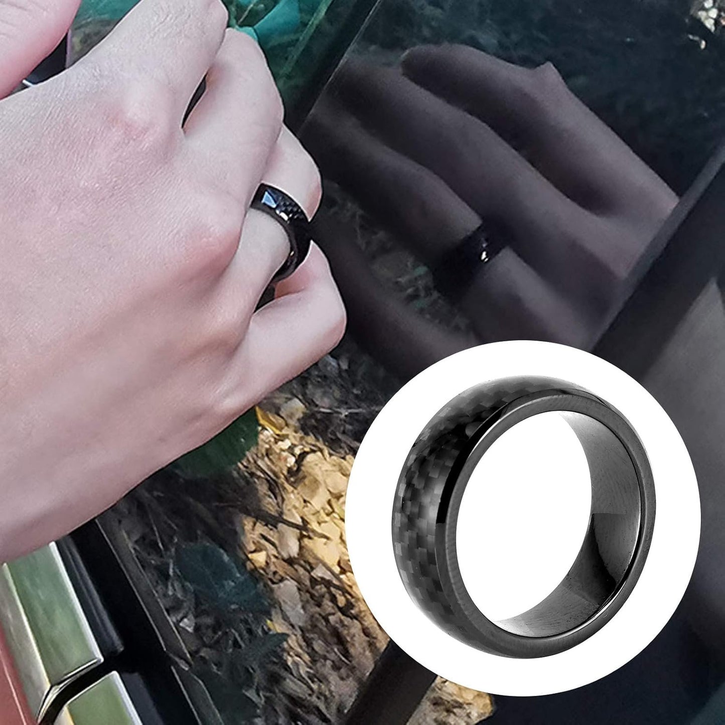 Tesla Smart Ring Black Carbon Fiber Smart Finger Keyring with Box Fit for Tesla Model X/S (12)