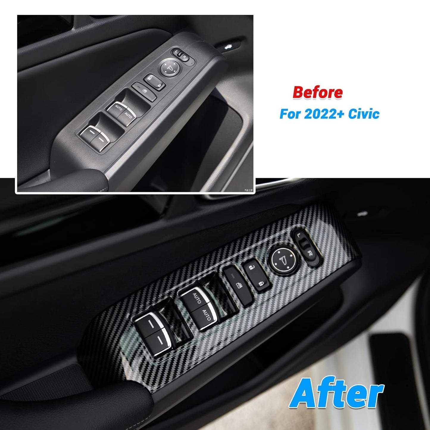 Thenice Compatible with Honda Civic Accessories Window Control Panel Door Armrest Cover Trims Interior Accessory for Civic 2022 2023 2024 2025 (Carbon Fiber Print)