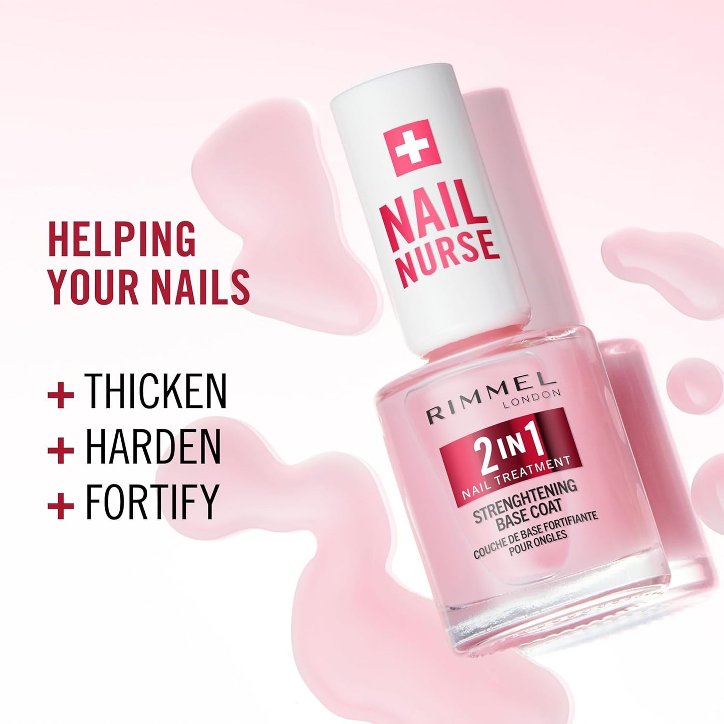 Rimmel London, Nail Care Base & Strengthener 2 in 1 Protects and Stimulates Growth - Fast Drying Vegan Formula with Celery Extract, Biotin and Amethyst 12ml