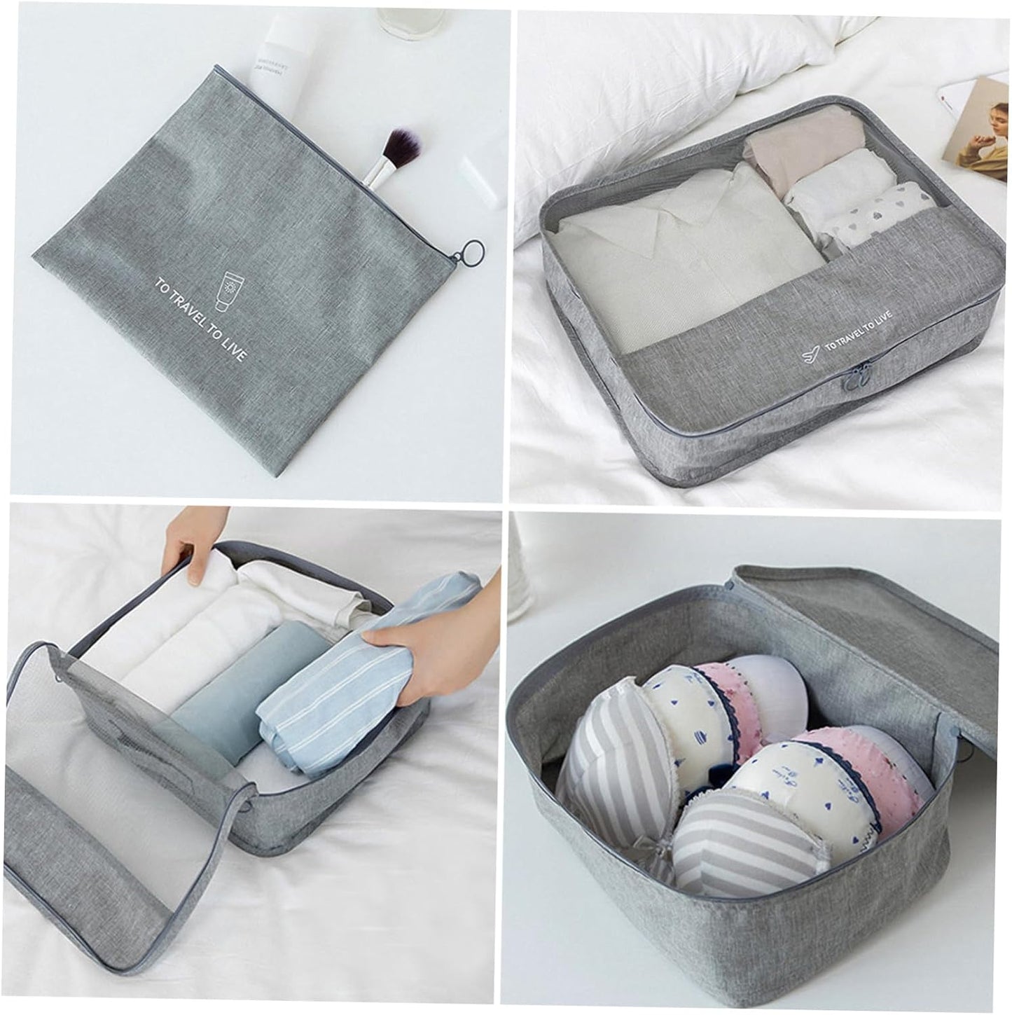 Holibanna 7Pcs Travel Packing Cubes Zipper Clothing Storage Pouches for Luggage Organization Travel Accessories for Clothes Shoes and Makeup Grey
