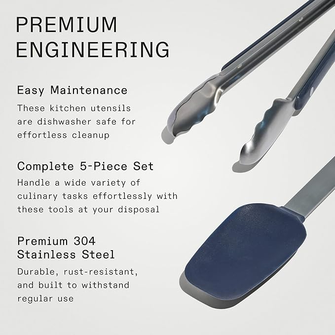 Made In Cookware - Stainless Steel Kitchen Utensil 5-piece Set - Ladle, Tongs, Whisk, Spoonula, Fish Turner