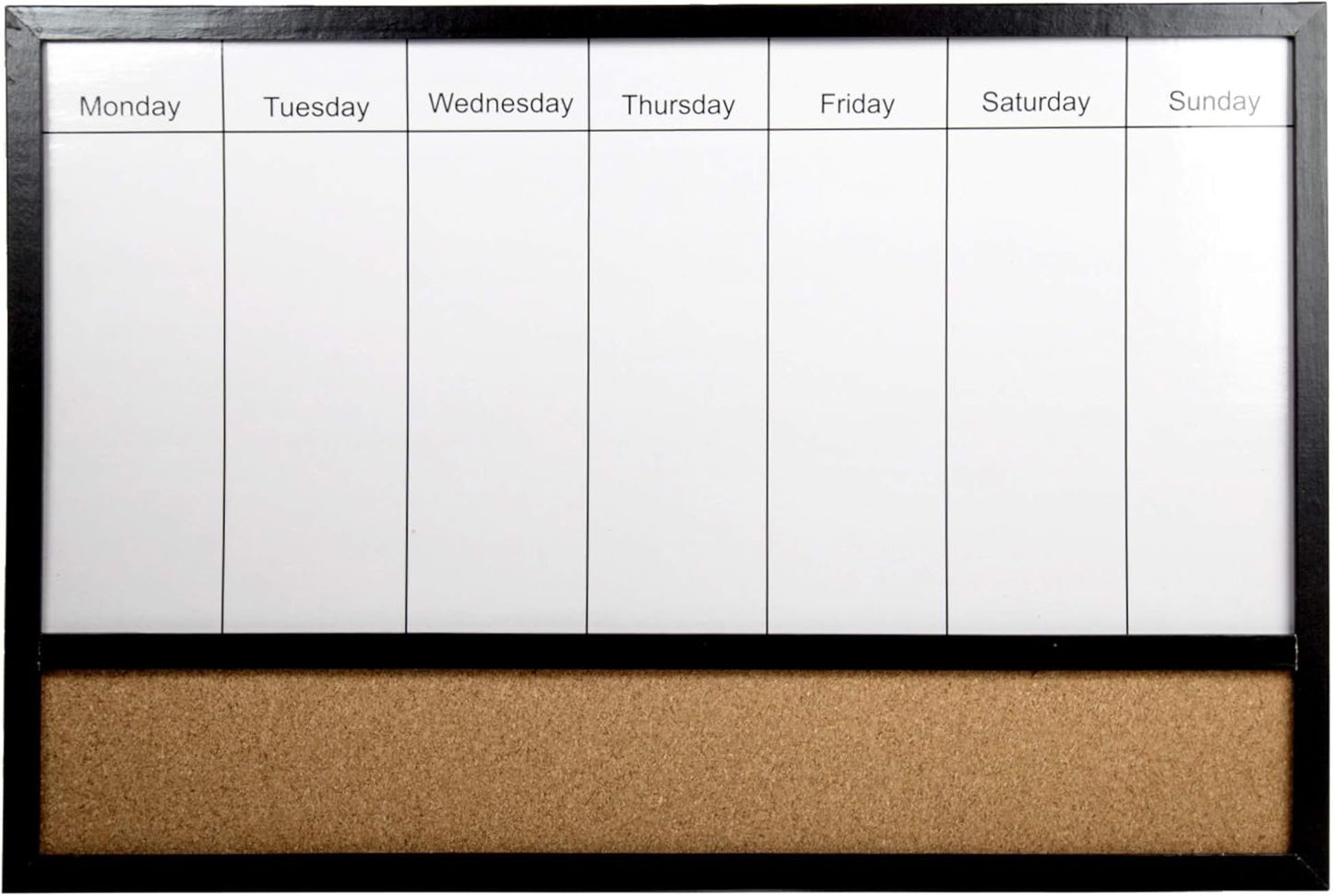 DESK TECH Versatileal Weekly Planner - Half Dry Erase Magnetic White Board with Cork Bulleting Board - 16 x 24 inches, Black Pinewood Wooden Frame - Hangable, Versatile for School, Office and Home Use
