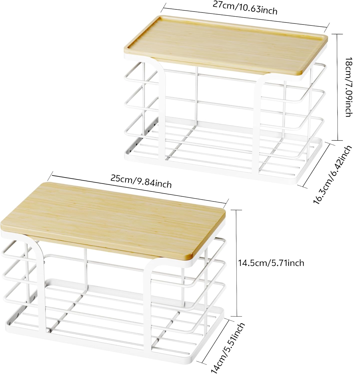 2 Pack Stackable Storage Kitchen Laundry Organizers,Trash Bag Holder Wall Mount Garbage Bag Dispenser with Bamboo Top,White Large and Small