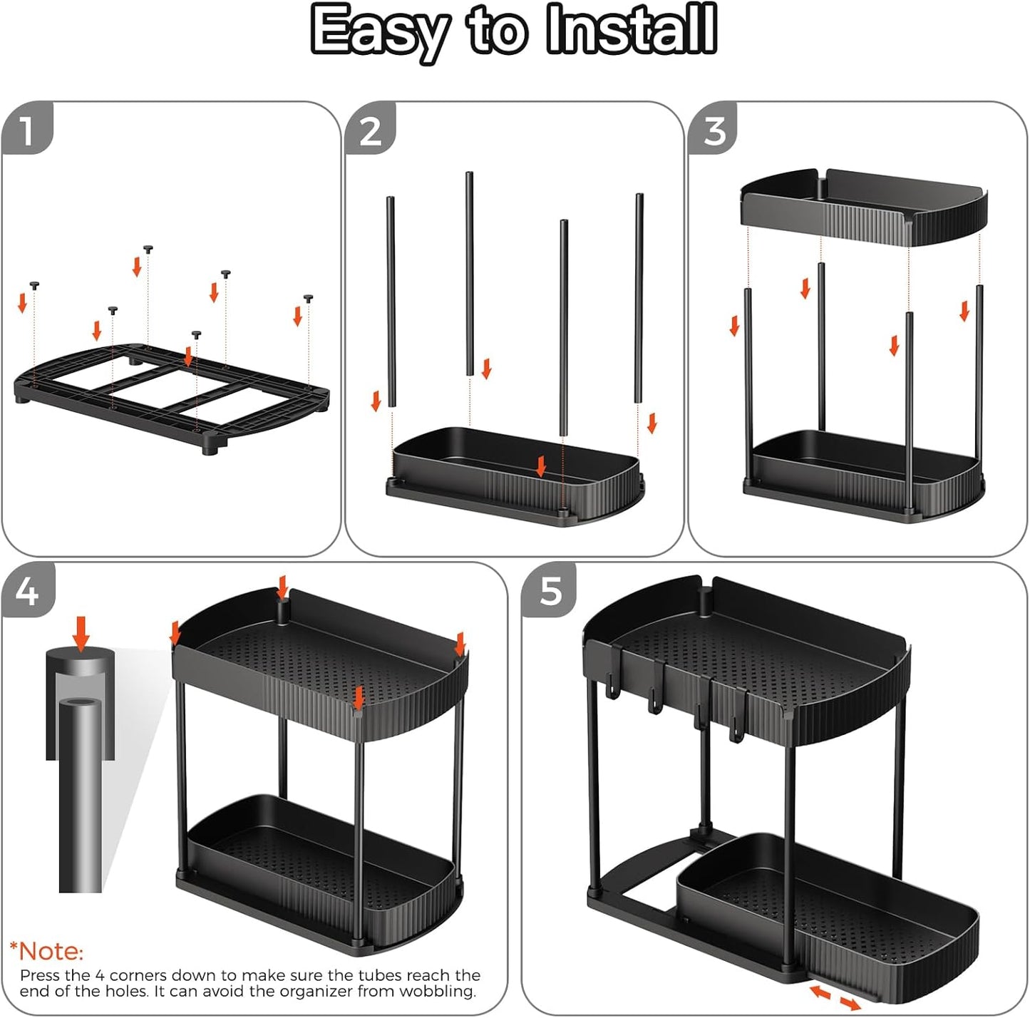 2 Pack Multi-Purpose Pull-Out Storage Organizers, Under Sink Organizers and Storage for Bathroom & Kitchen, Under Cabinet Organizers and storage, 12.8 Inch, Black