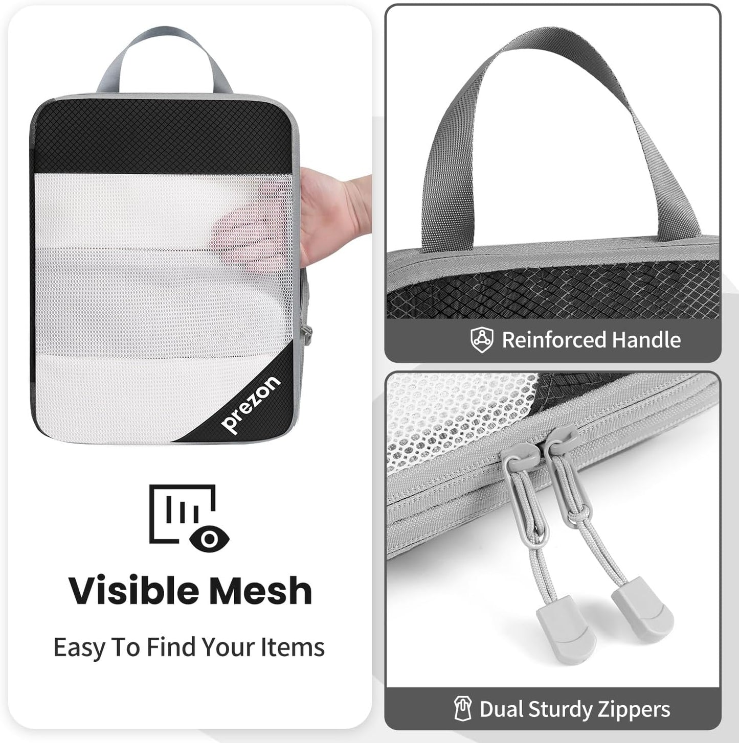 Prezon Versatile 6-Set Compression Hollow Packing Cubes, Full Open Visible Design.Space-Saving and Lightweight, Customized Cationic Material, Portable and Durable Luggage Organizer (6 Sets Black)
