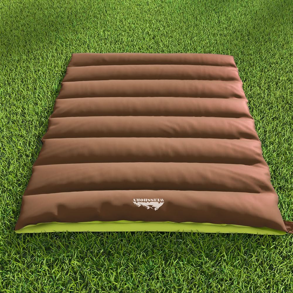 Weisshorn Sleeping Bag, Double Camping Bags 3 Season Warm Portable Water Resistant Lightweight Thermal Outdoor Gear Tent for Hiking Travel Backpacking, Adjustable Strap Compression Sack Brown