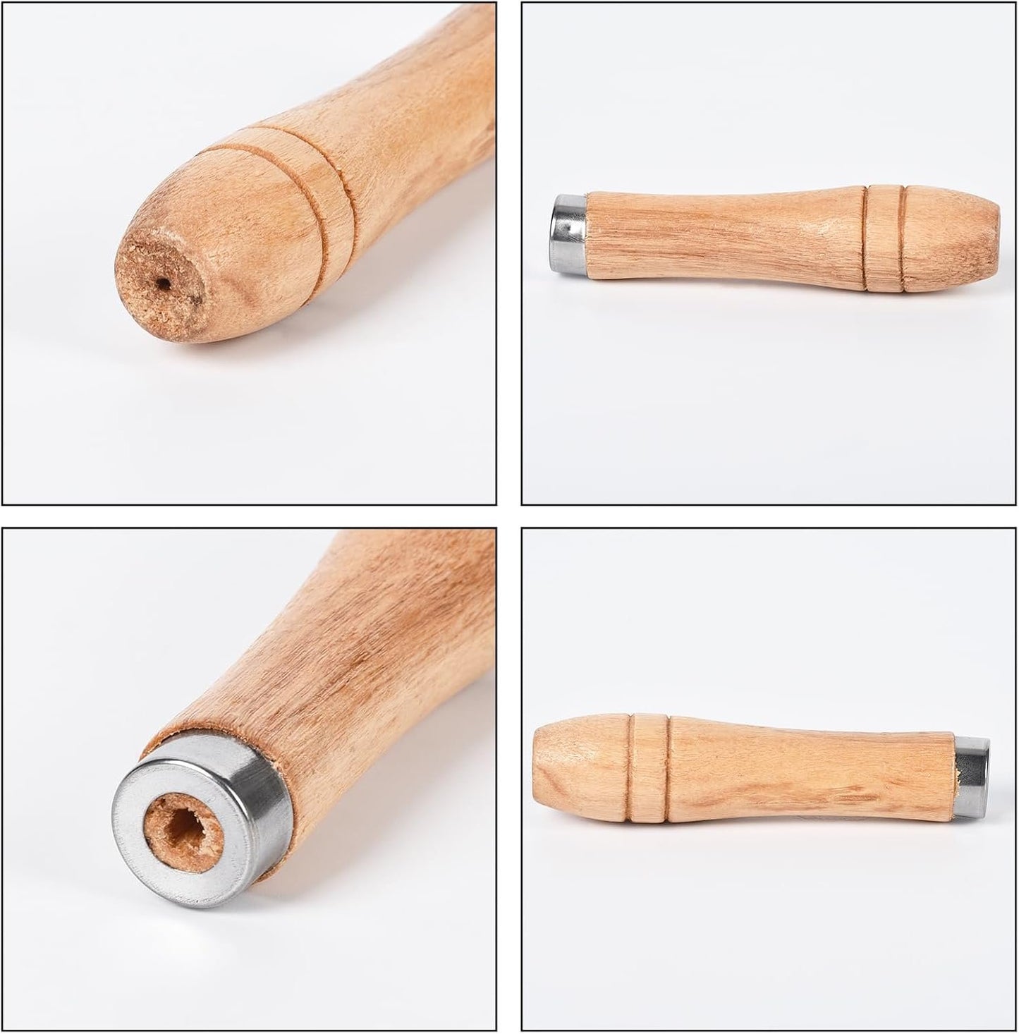 TopHomer 10 Pieces Wooden File Handle, Safety File Handle with Metal Safety Rings, File Cutting Tool Handle, Durable Replacement File Cutting Handle for Woodworking Carpenter (90mm)