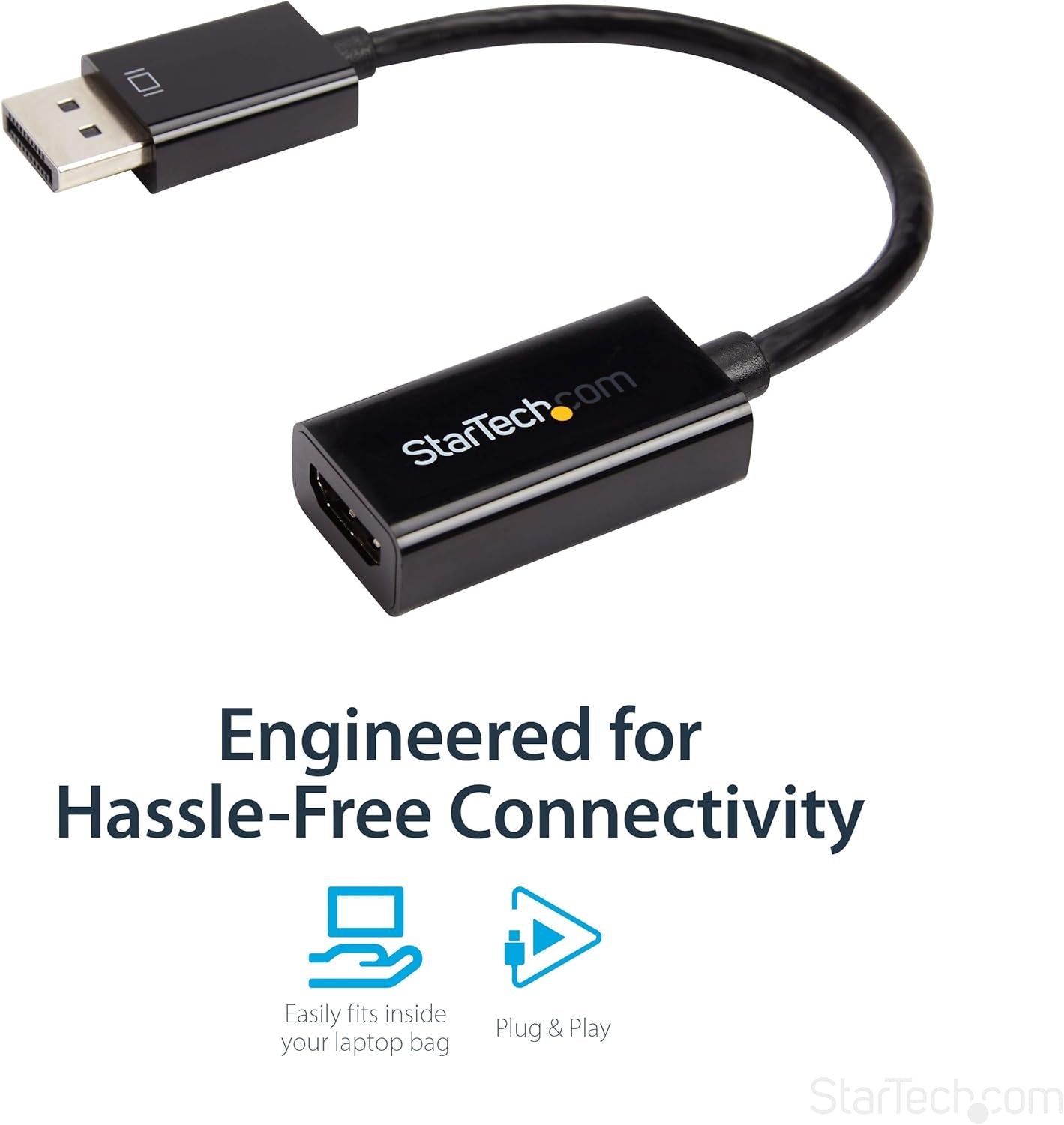 StarTech.com DisplayPort to HDMI Adapter - 4K 30Hz Active DisplayPort to HDMI Video Converter - DP to HDMI Monitor/TV/Display Cable Adapter Dongle - Ultra HD DP 1.2 to HDMI 1.4 Adapter (DP2HD4KS)