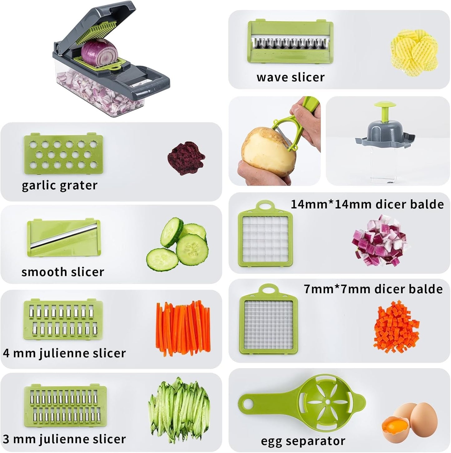 Affox 16 Pcs Vegetable Chopper : Versatile Chopping Tool with Interchangeable Blades and Accessories for Effortless Food Preparation
