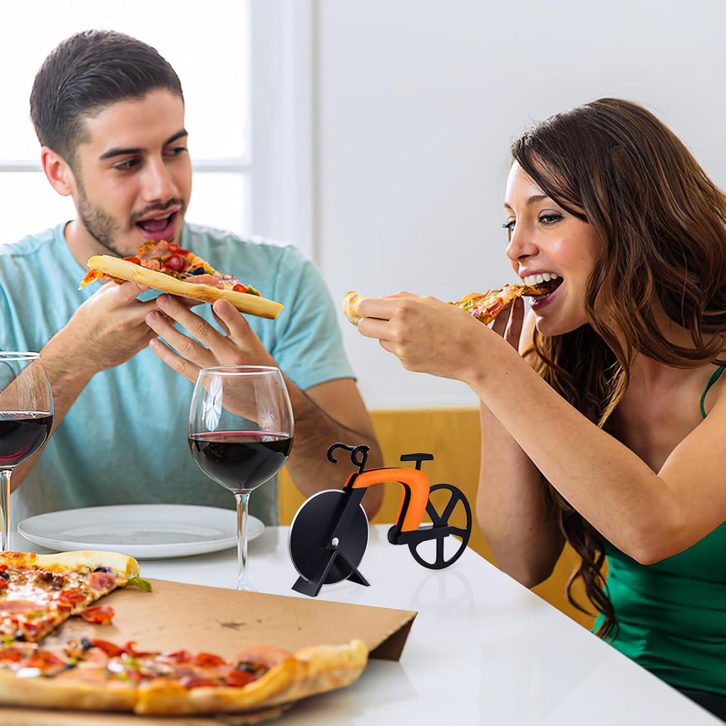 Bicycle Pizza Cutter, Stainless Steel Bicycle Shape Pizza Cutter Blades with Non-Stick Coating Kitchen Tools with Easel, Orange