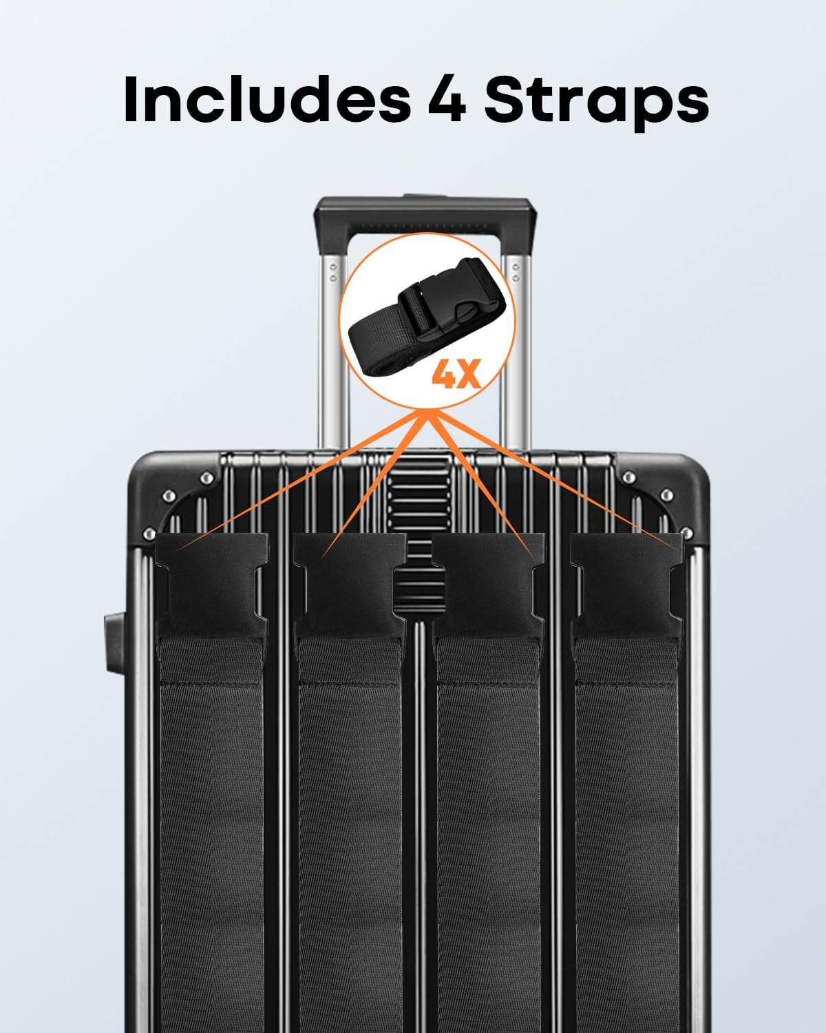 4 Pack Luggage Straps for Suitcases, Travel Adjustable Luggage Band Bag Straps with Luggage Tag, Heavy Duty Non-Slip Suitcase Belt with Quick-Release Buckle Ensure Suitcase Security, Black