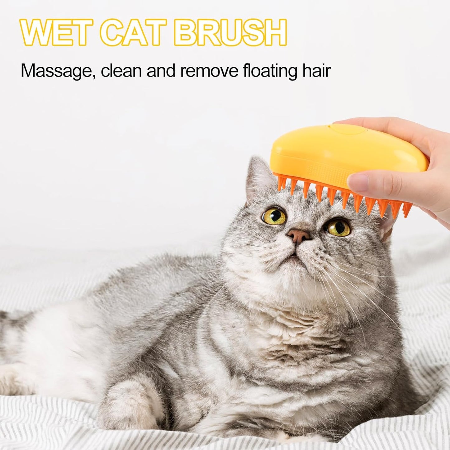 Byffoer Cat Steamy Brush,Steam Cat Brush for Cats with Steam, 3 in 1 Steam Brush for Cats Steamy BrushCat Hair Brush for Long and Short Hair (Yellow)
