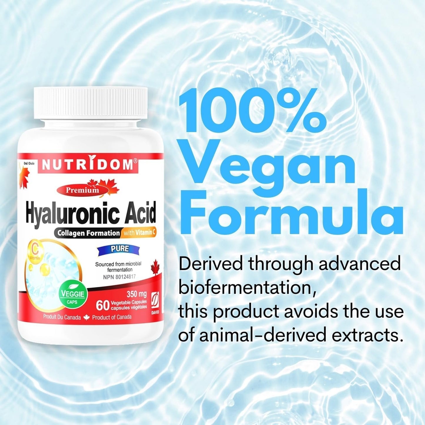Nutridom Hyaluronic Acid Supplements, 60 Veggie-Capsules, 200mg of Hyaluronic Acid with 150mg of Vitamin C, All Natural, Non-GMO, Vegan, Gluten-free, Dairy-free, and Soy-free