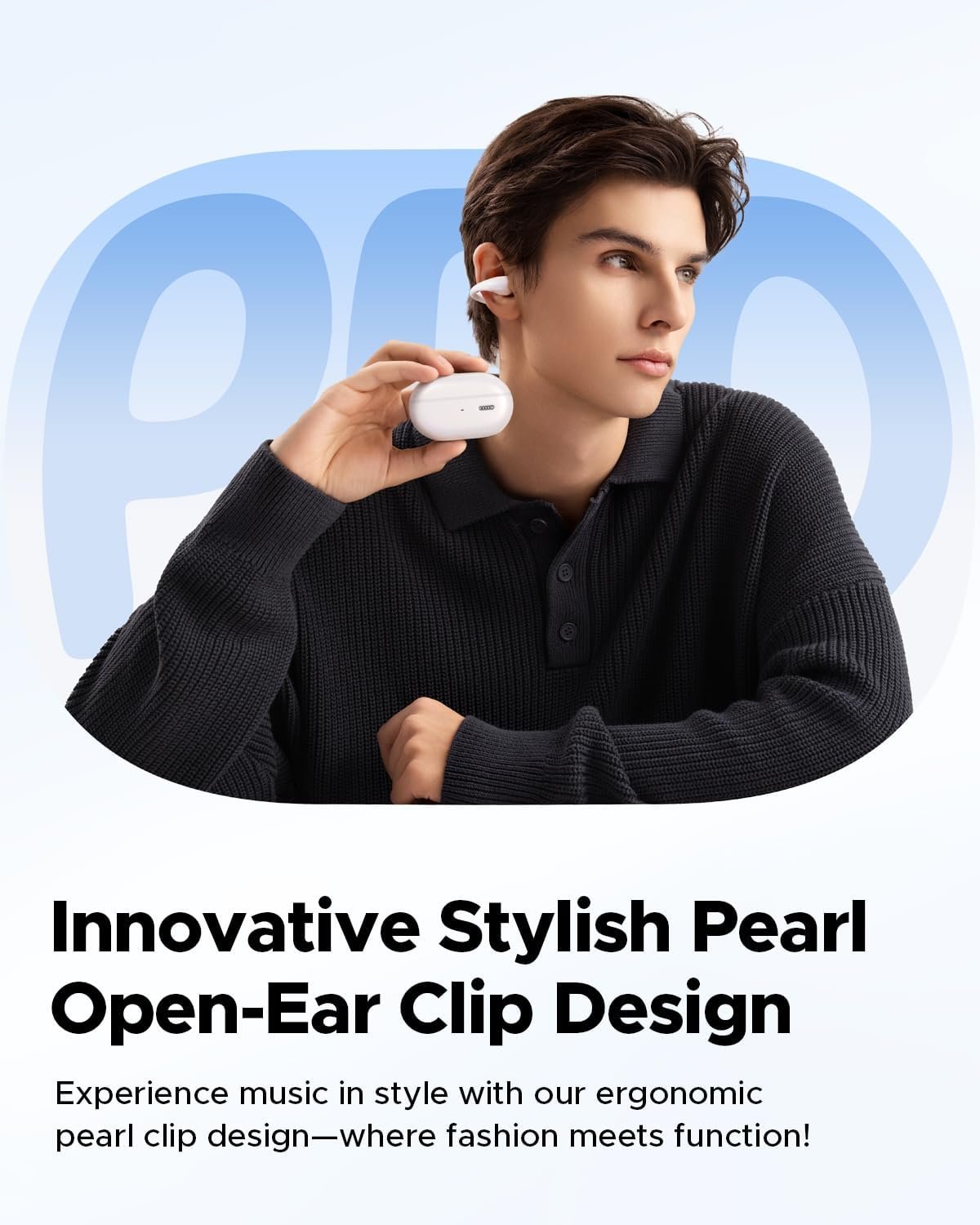 SoundPEATS PearlClip Pro Ear Clip Earbuds, Open-Ear Wireless Earphones Bluetooth 5.4 with Mic, IPX5 Waterproof, Clip On Headphones 24 Hours Playtime, APP Control for Running/Cycling/Fitness