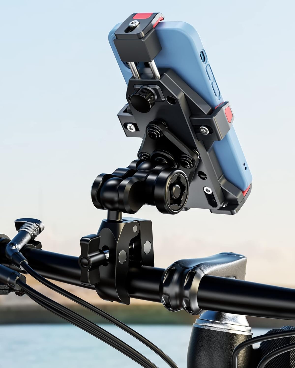BRCOVAN Aluminum Alloy Handlebar Clamp Mount Base with 1'' TPU Ball for Rails 0.5'' to 2'' in Diameter, Compatible with RAM Mounts B Size Double Socket Arm & Bike Motorcycle Phone Mount Holder