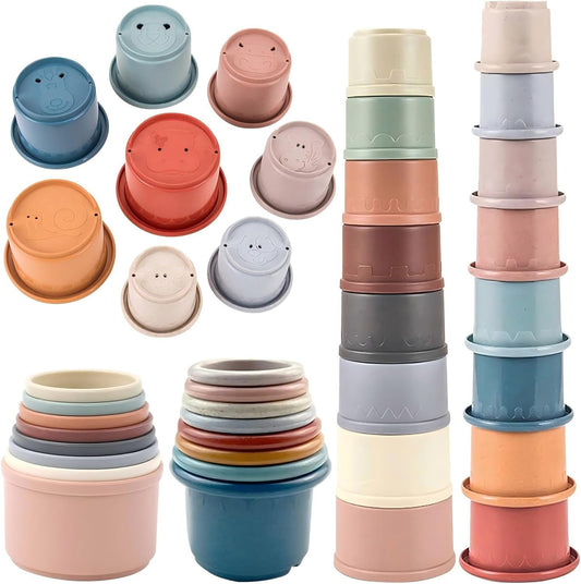 2 Set Stacking Cups, Toys for Toddlers 1-3 Year Old Stack and Count, Colorful Baby Stacking Water Set, Stackable Cups for Learning, Toddler Water Table Toy, Baby Bath Toy, Toddler Cup Toys (16 Count)