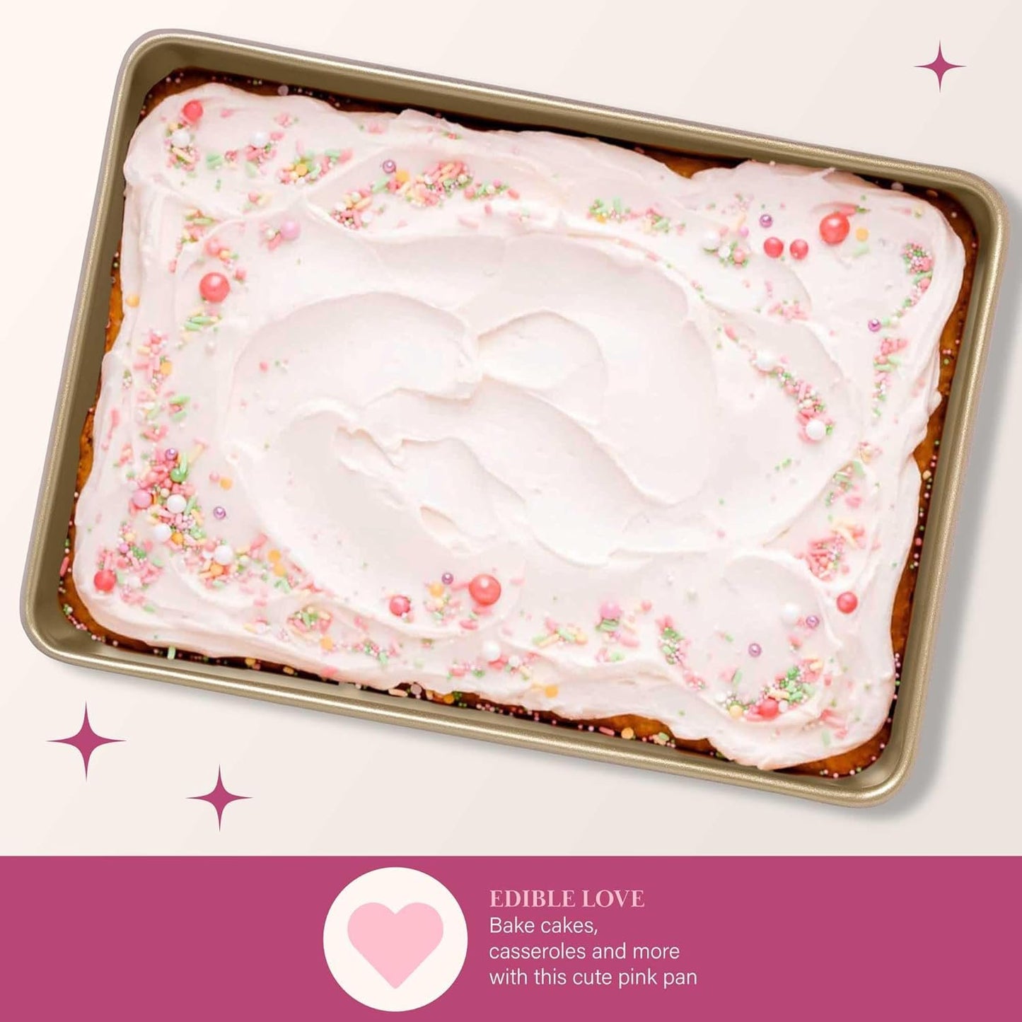 Paris Hilton Nonstick Carbon Steel Bakeware Collection, 13-Inch x 9-Inch Multipurpose Pan, Dishwasher Safe, Made Without PFOA and PFAS, Pink Champagne Two-Tone