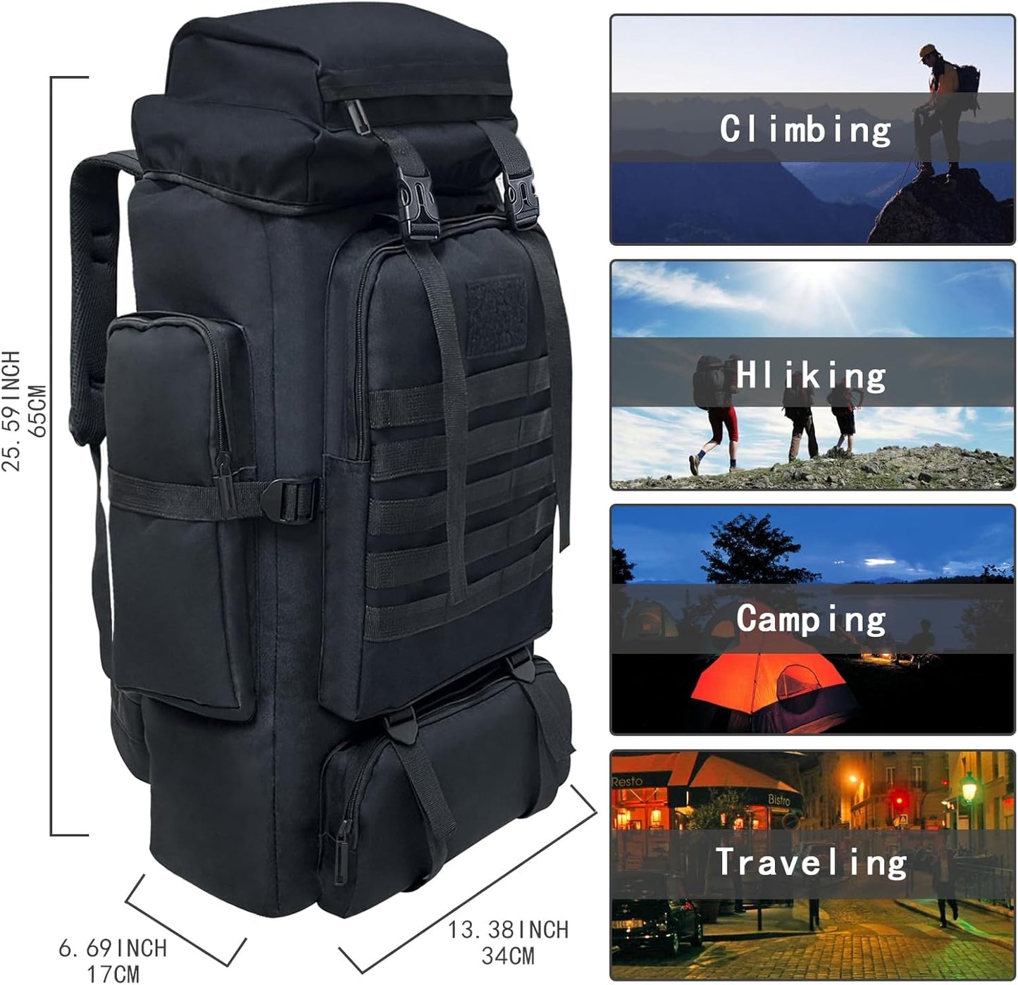 Ogetok 80 L / 100 liter Camping Backpack Hiking Military Tactical Backpack, Adjustable Waterproof Large Capacity Travel Daypacks Outdoor Rucksack