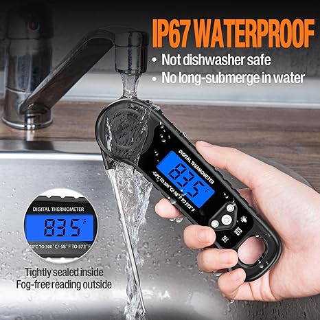 Meat Thermometer Digital, Instant Read Food Thermometer - Waterproof w/Backlight for Cooking Deep Fry BBQ Grill Smoker Roast and Candy Thermometer, Camping & Kitchen Essentials