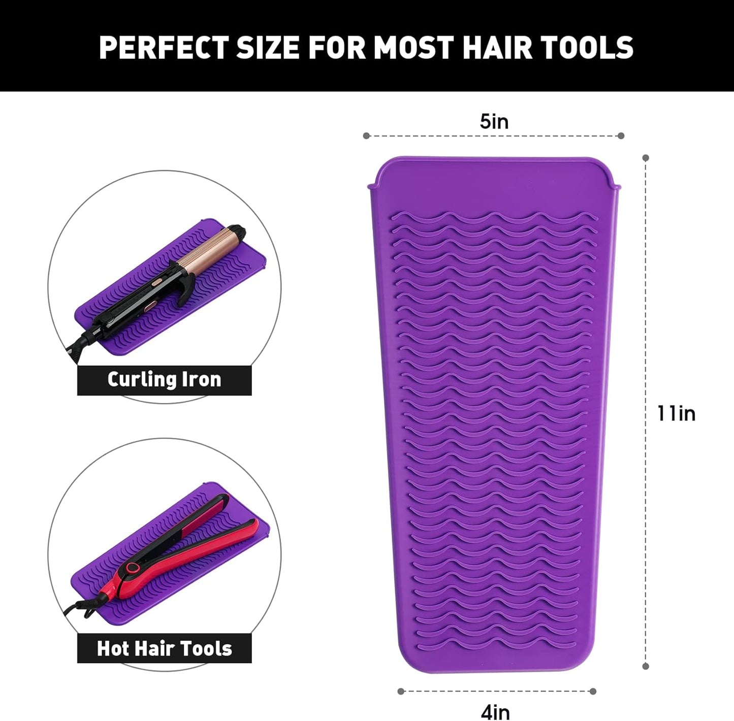 ZAXOP 2 Pack Heat Resistant Silicone Mat Pouch for Flat Iron, Curling Iron,Hair Straightener,Hair Curling Wands,Hot Hair Tools (Purple & Black)