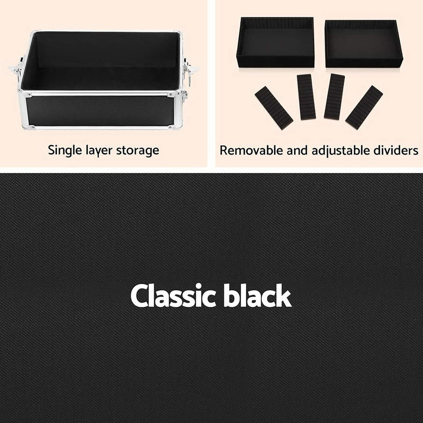 Embellir Makeup Case, Aluminium Lockable Beauty Cases Suitcase Make Up Large Organisers Storage Toiletry Cosmetic Box Travel Indoor Outdoor Accessories, 7 in 1 Separable Portable Black