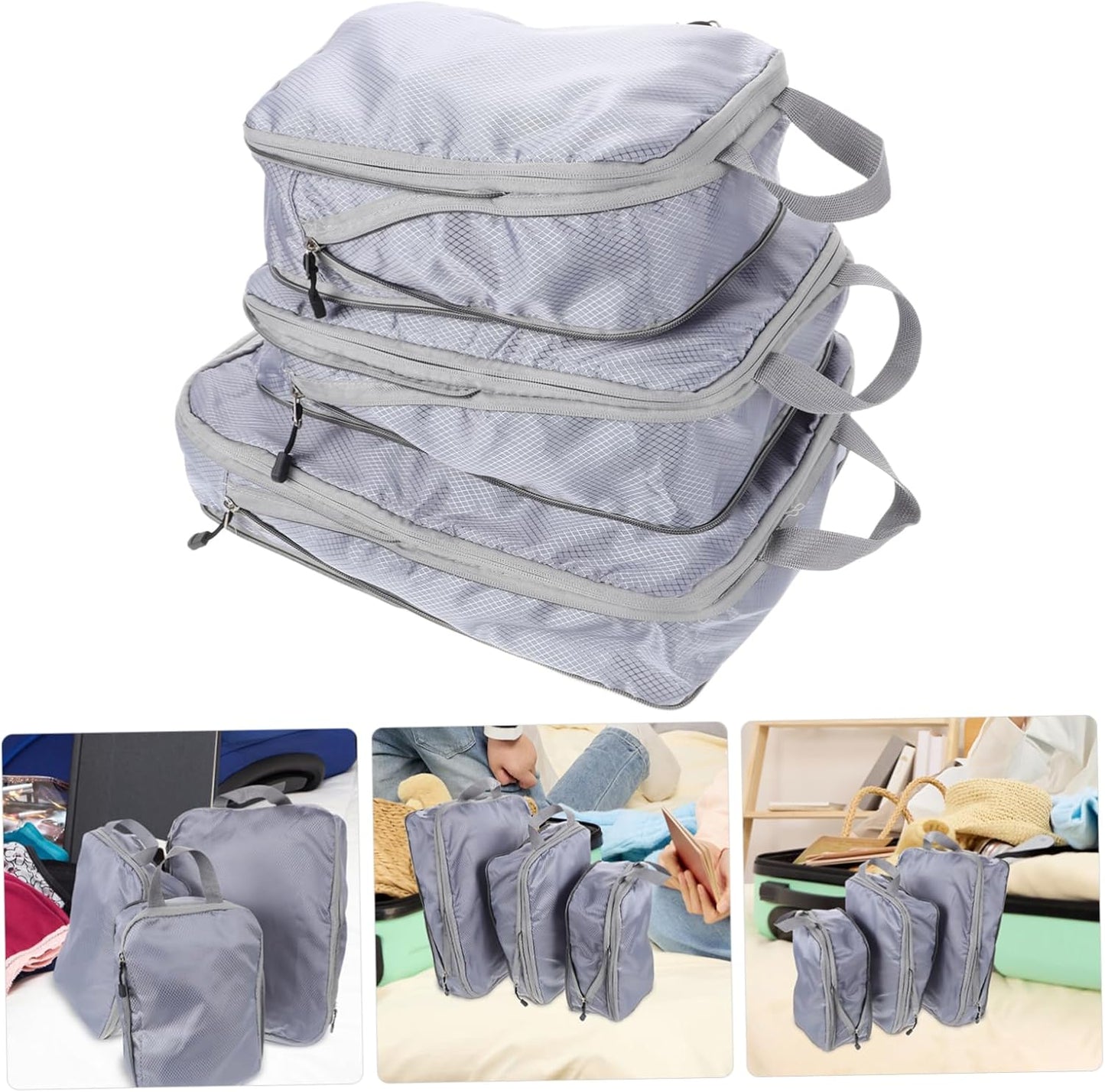 LIFKOME 3Pcs Travel Storage Bag Compression Organizer Bags for Clothes Shoes Toiletries and Lightweight Travel Packing Cubes for Easy Organization