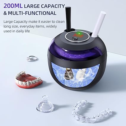 Ultrasonic Retainer Cleaner, Retainer Cleaner for Dentures, Mouth Guards, Braces, Toothbrush Heads, Jewelry with UV-C Cleaner, 45kHz Ultrasonic, 4 Mode Ultrasonic Cleaner Machine (Black)