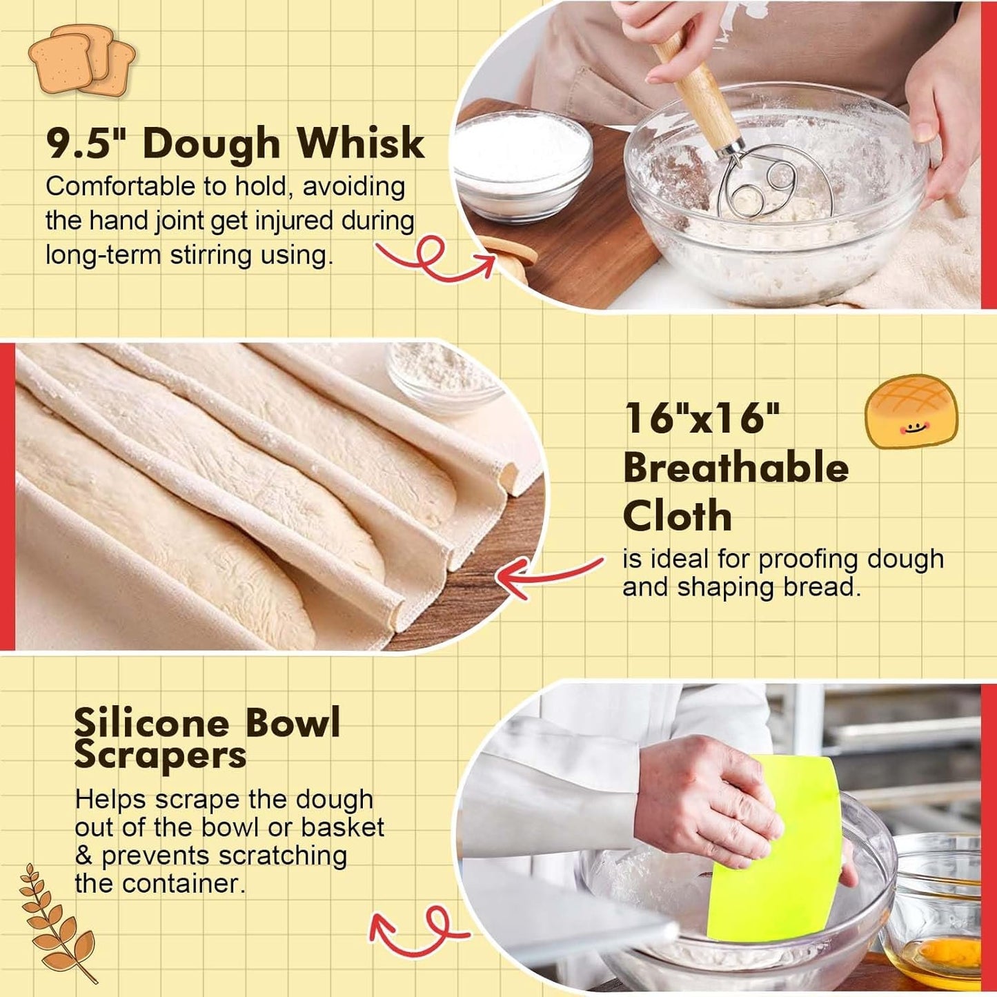 BakeEase Sourdough Starter Kit, 40oz Sourdough Jar, 2 Silicone Proofing Baskets, Thermometer, Feeding Tracker, Sourdough Recipe, Dutch Oven Sling, Scrapers, 18PCS Sourdough Bread Baking Supplies