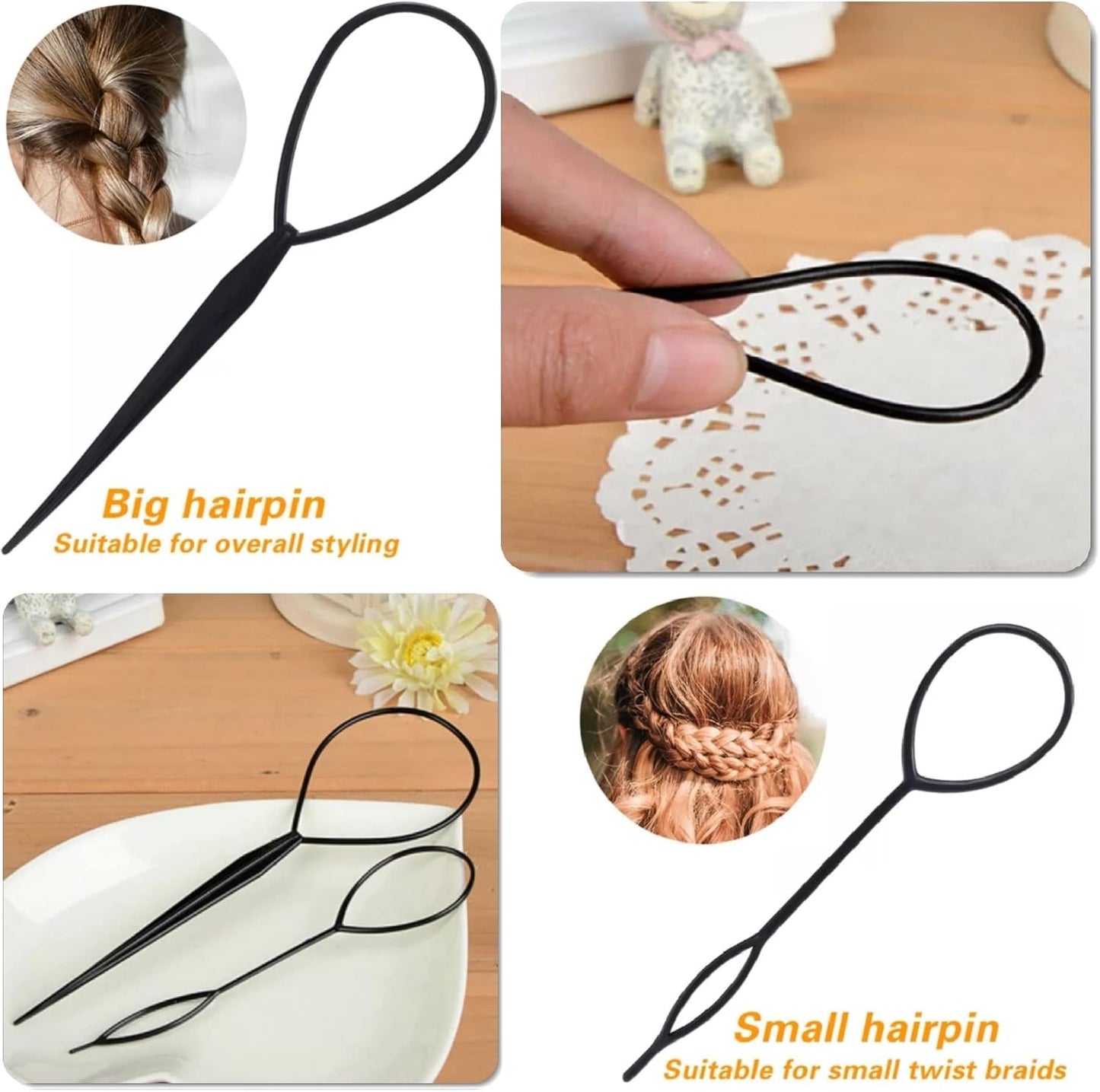 Set of 2 Hair Styling Accessories Bun Maker Topsytail Hair Bun Maker in Seconds with Video Tutorial (Dark Brown)