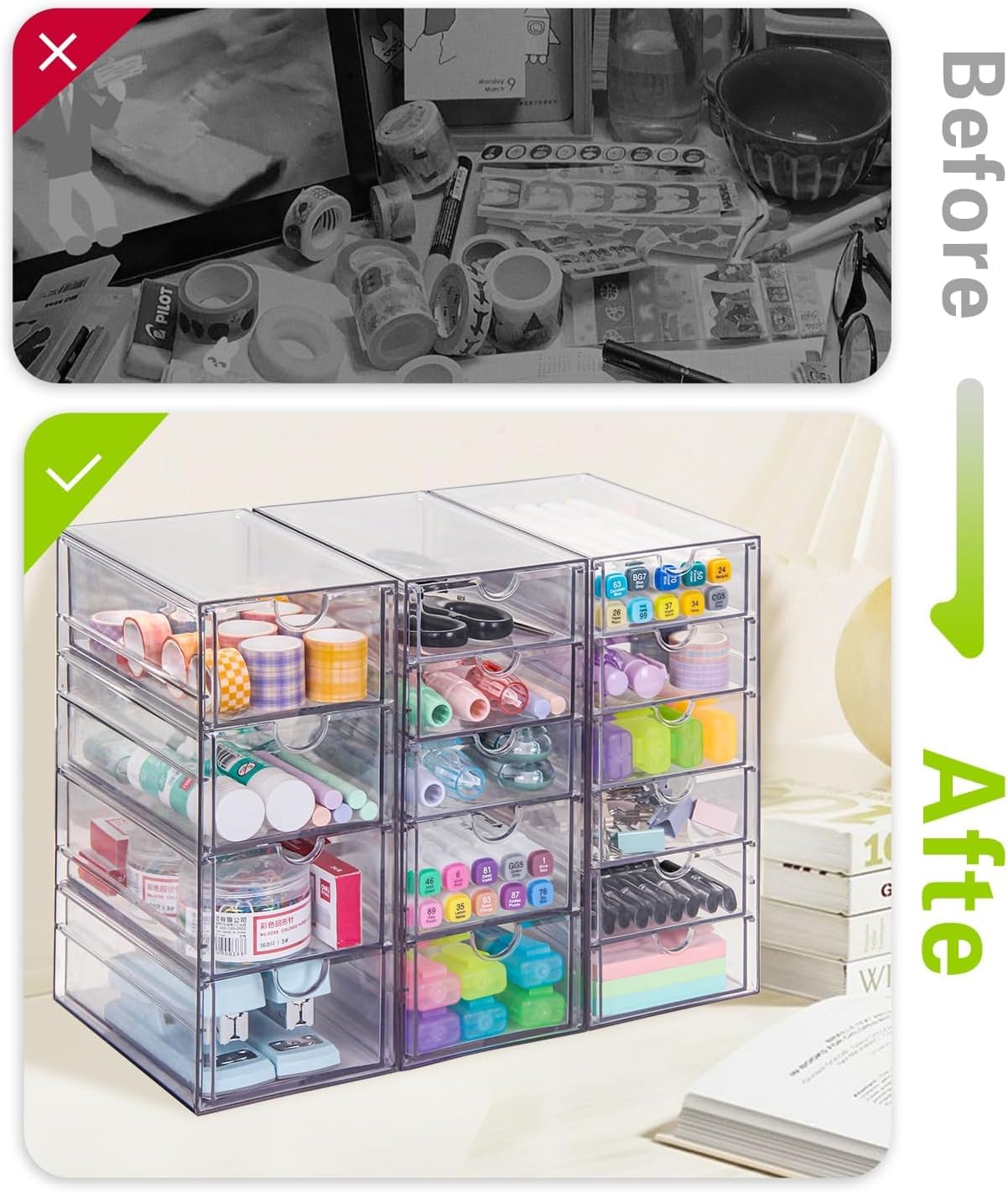 Clear Acrylic Organizer with Drawers | 15-Drawer Desktop Unit | Makeup & Desk Organization and Storage Box for Office, Craft, Vanity Table, Bathroom, Home Essentials