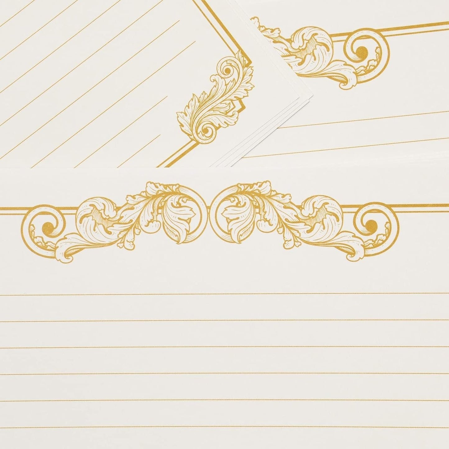 Vintage Style Letter Writing Kit with 60 Sheets of Gold Border Paper and 30 Envelopes for Letters, Valentine's (7.25 x 10 in)