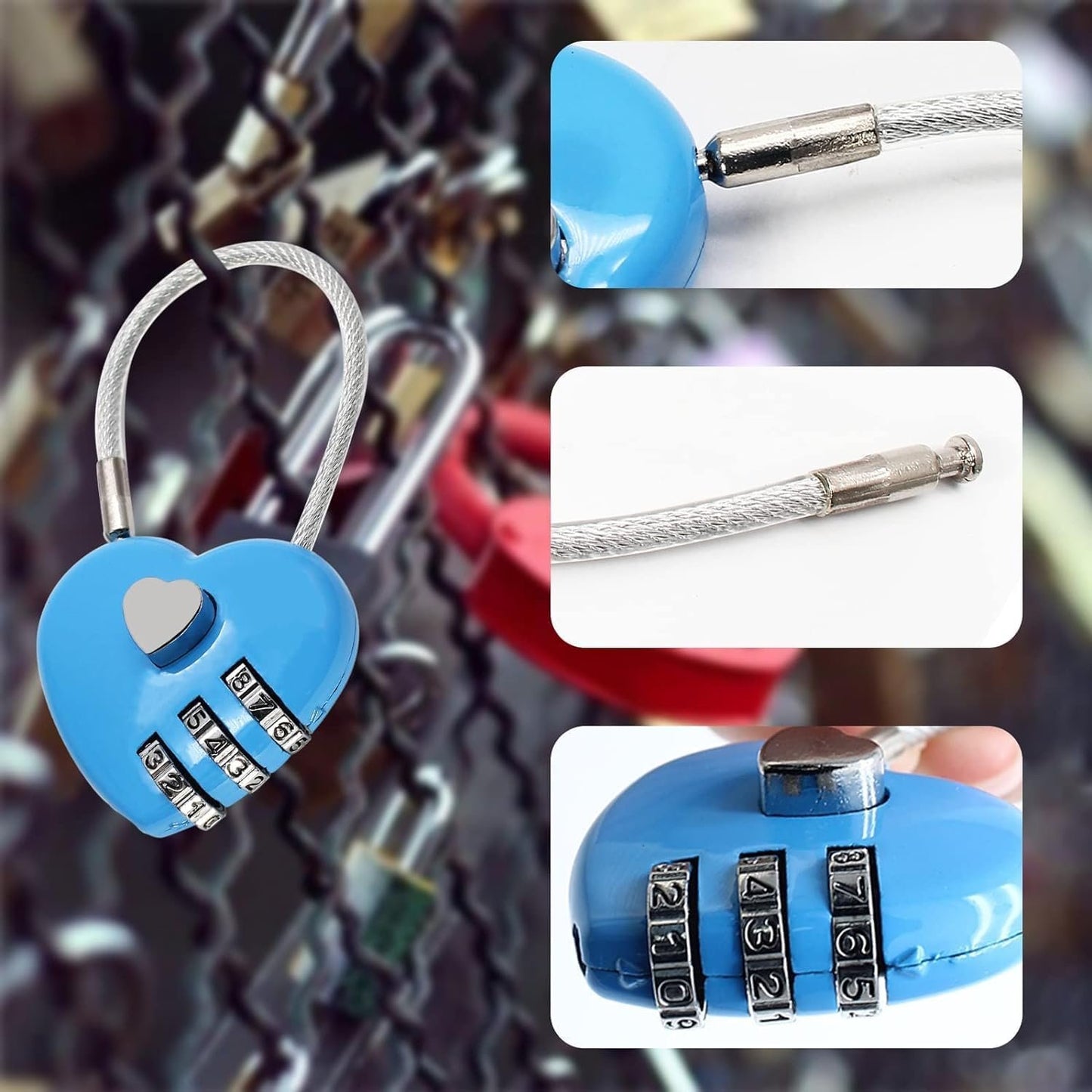 4 Pcs Mini Heart Code Lock,3 Digit Combination Padlock Mini Love Heart Lock for Luggage, Backpack, Jewelry Box, Hall Locker